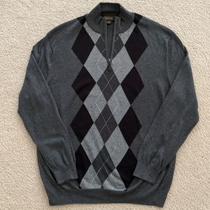 Men's Argyle Zip Up Mock Sweater